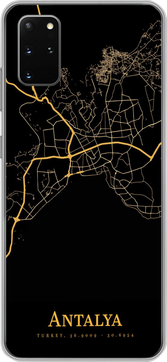 Telefoonhoesje Geschikt voor Samsung Galaxy S20 Plus hoesje - Antalya - Kaart - Goud - Siliconen Telefoonhoesje Telefoonhoesje