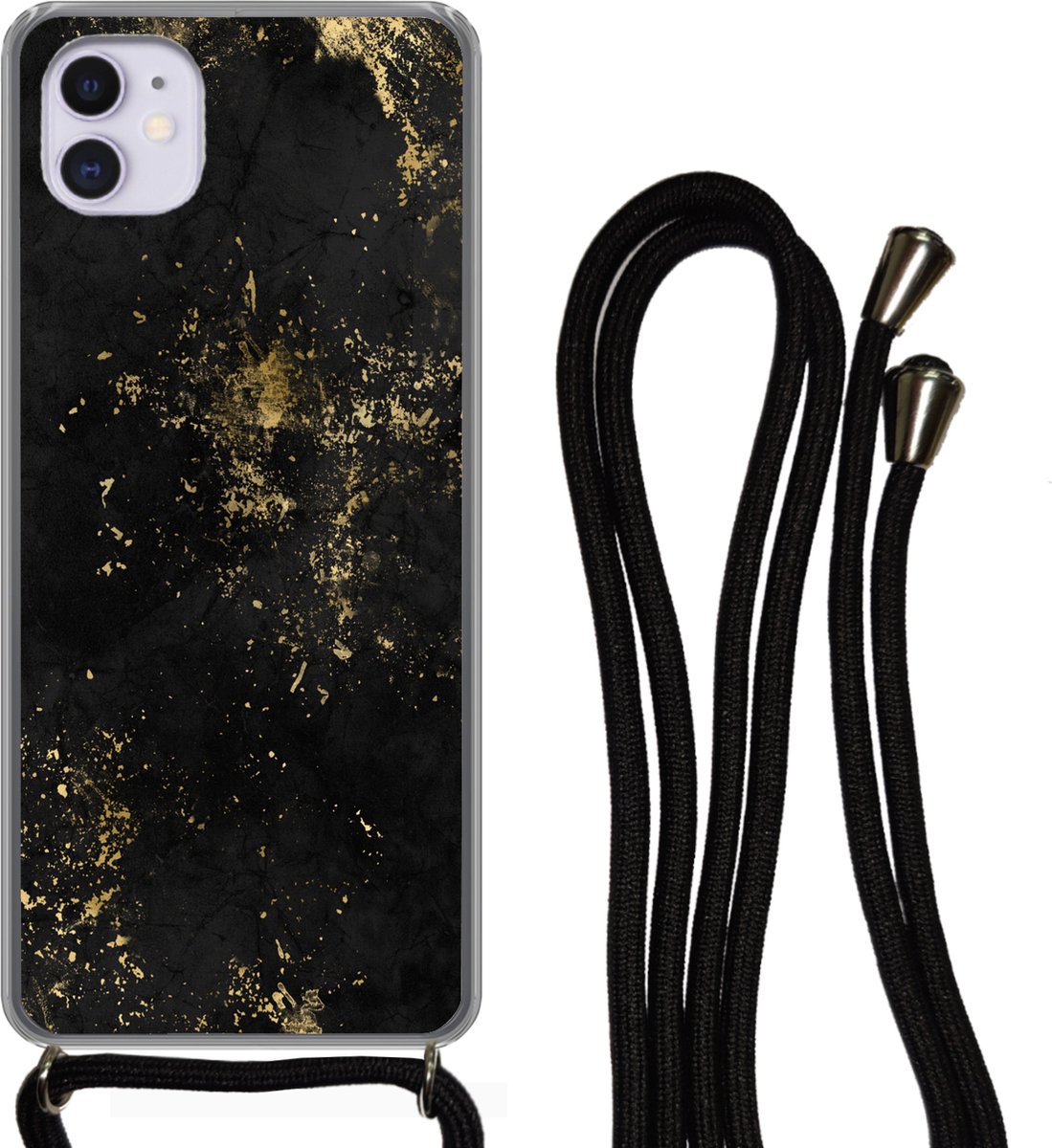 Telefoonkoord - Telefoonketting - Telefoonhoesje Geschikt voor iPhone 11 - Gold - Luxe - Vintage - Zwart - Siliconen - Crossbody - Telefoonhoesje met koord Telefoonhoesje