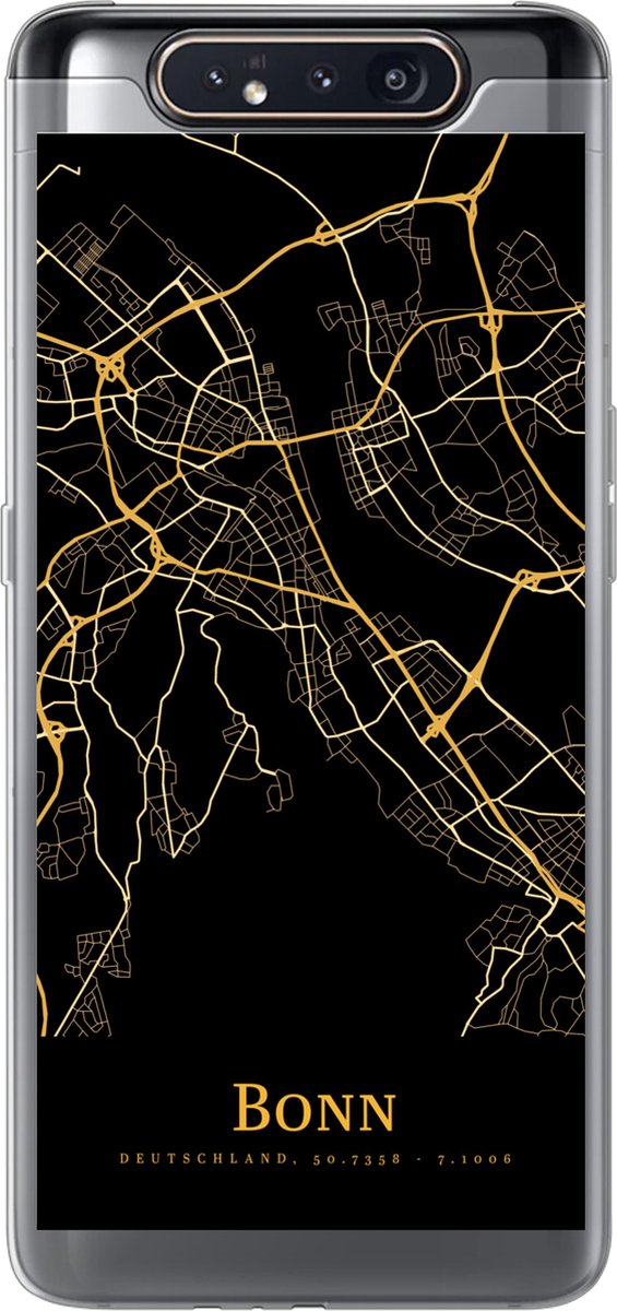 Telefoonhoesje Geschikt voor Samsung Galaxy A80 hoesje - Bonn - Kaart - Gold - Siliconen Telefoonhoesje Telefoonhoesje