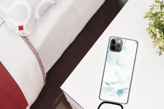 Coque avec cordon iPhone 13 Pro Max - Imprimé marbré - Wit - Motif - Siliconen - Bandoulière - Coque arrière avec cordon - Coque pour téléphone avec cordon - Coque avec corde