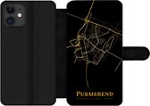 Bookcase Geschikt voor iPhone 12 Pro telefoonhoesje - Purmerend - Kaart - Zwart - Goud - Met vakjes - Wallet case met magneetsluiting