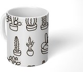 Mok - Koffiemok - Cactus - Patronen - Zwart Wit - Mokken - 350 ML - Beker - Koffiemokken - Theemok