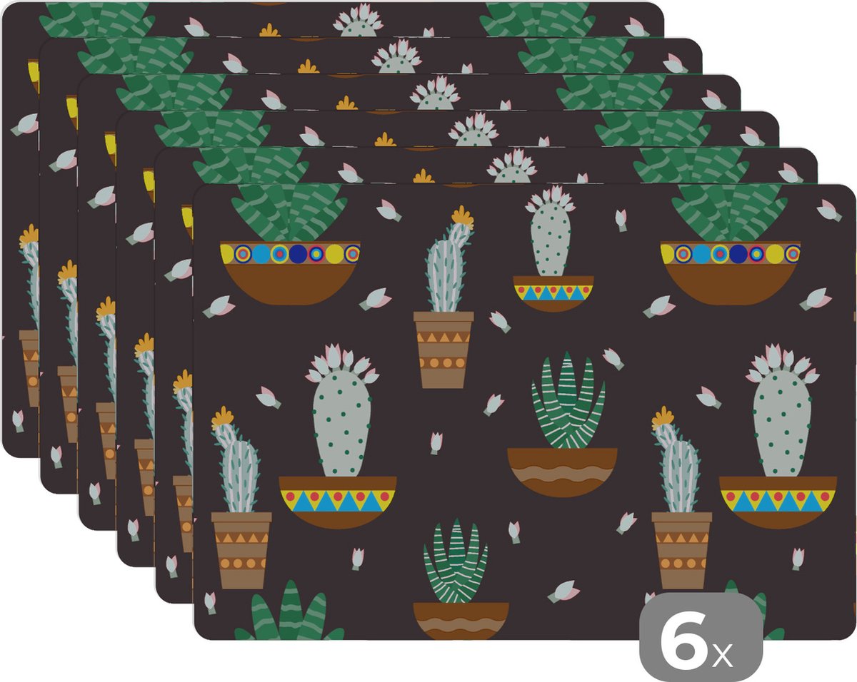 Placemat - Placemats kunststof - Cactus - Patronen - Planten - 45x30 cm - 6 stuks - Hittebestendig - Anti-Slip - Onderlegger - Afneembaar