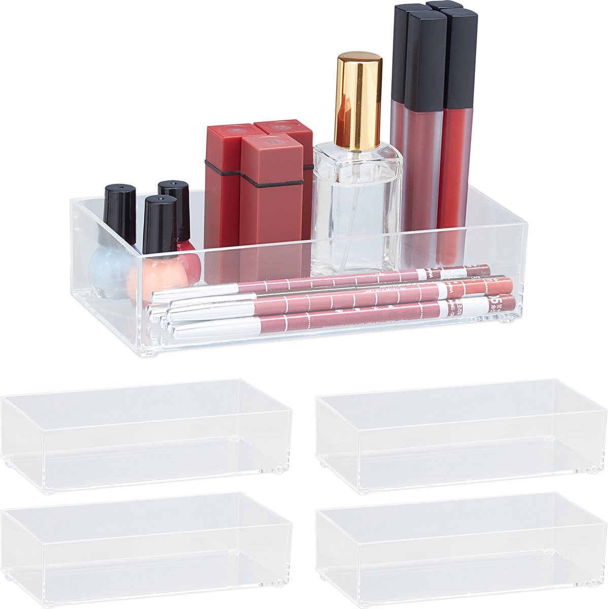 Goedkoopste 5x lade organizer transparant - stapelbaar - ladeverdeler - make-up organizer