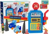 Gebruikt, Benzinepomp - met speelgoed auto&#x27;s - licht en geluid - blauw tweedehands  Nederland