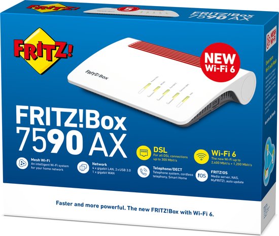 FRITZ!Box 7590 AX - Router - Mesh - WiFi Repeater - Dual-Band - AX WiFi 6 - 1200 + 2400 Mbps