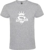 Grijs T shirt met print van "Super Mom " print Wit size XXXXL