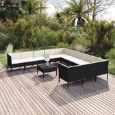 12-delige Loungeset met kussens poly rattan zwart