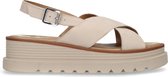 Manfield - Dames - Beige leren sandalen plateauzool - Maat 41