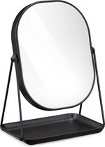 Navaris make-up spiegel - Tafelspiegel met opbergruimte voor sieraden - Staande cosmetische spiegel - Spiegeltje met metalen frame - Zwart