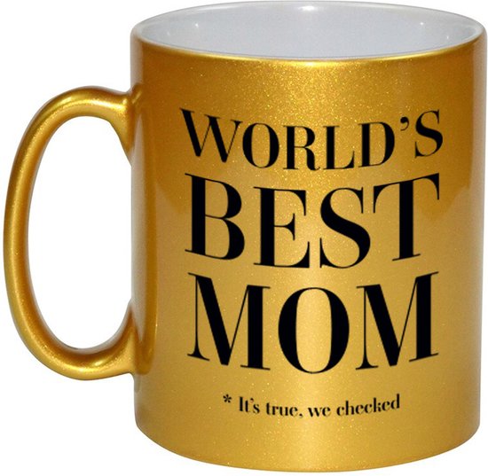 Foto: Worlds best mom cadeau koffiemok theebeker 330 ml goudkleurig cadeau mok