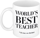 Worlds best teacher cadeau koffiemok / theebeker - 330 ml - wit - Cadeau mok