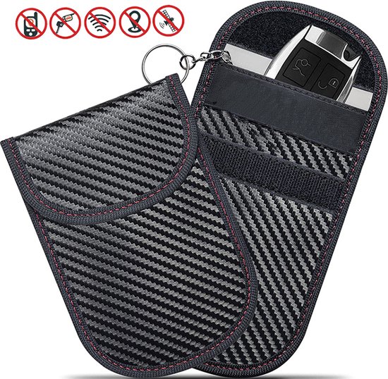 beschermhoes autosleutel carbon - Anti-diefstal voor auto’s & motoren met sleutel koort - RFID Sleutel bevestiging Zwart