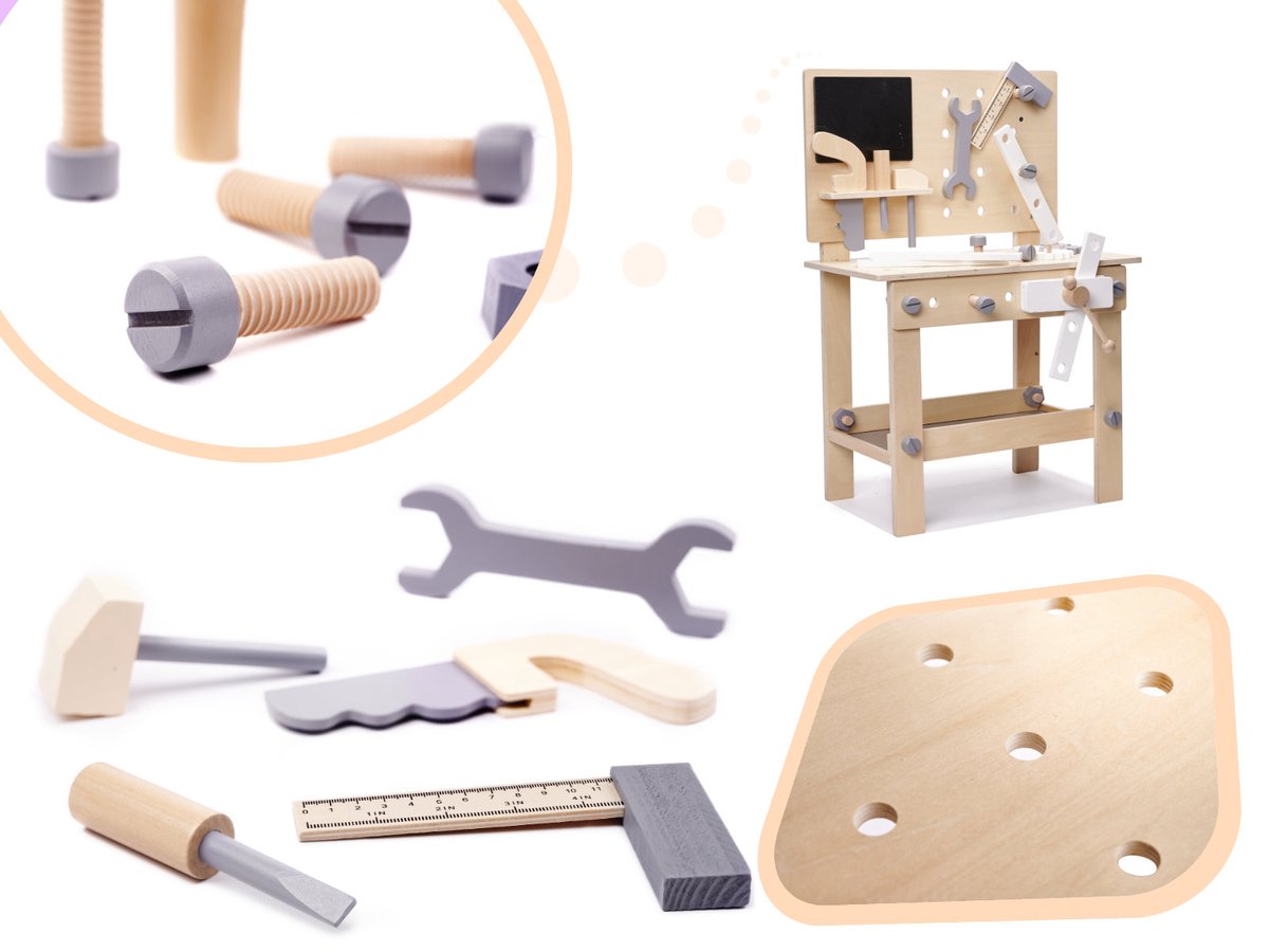 Houten Werkbank Speelgoed - Kinder Gereedschap met Hamer en Zaag - Klussen voor Jongens met Kindergereedschap — afbeelding 4