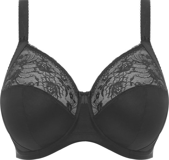 Soutien-gorge noir Elomi avec le dessus des bonnets en dentelle et le dessous uni.