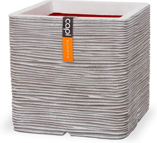 Capi Europe - Pot de fleurs carré Rib NL - 40x40x40 - Ivoire - Pour intérieur et extérieur - KOFI903