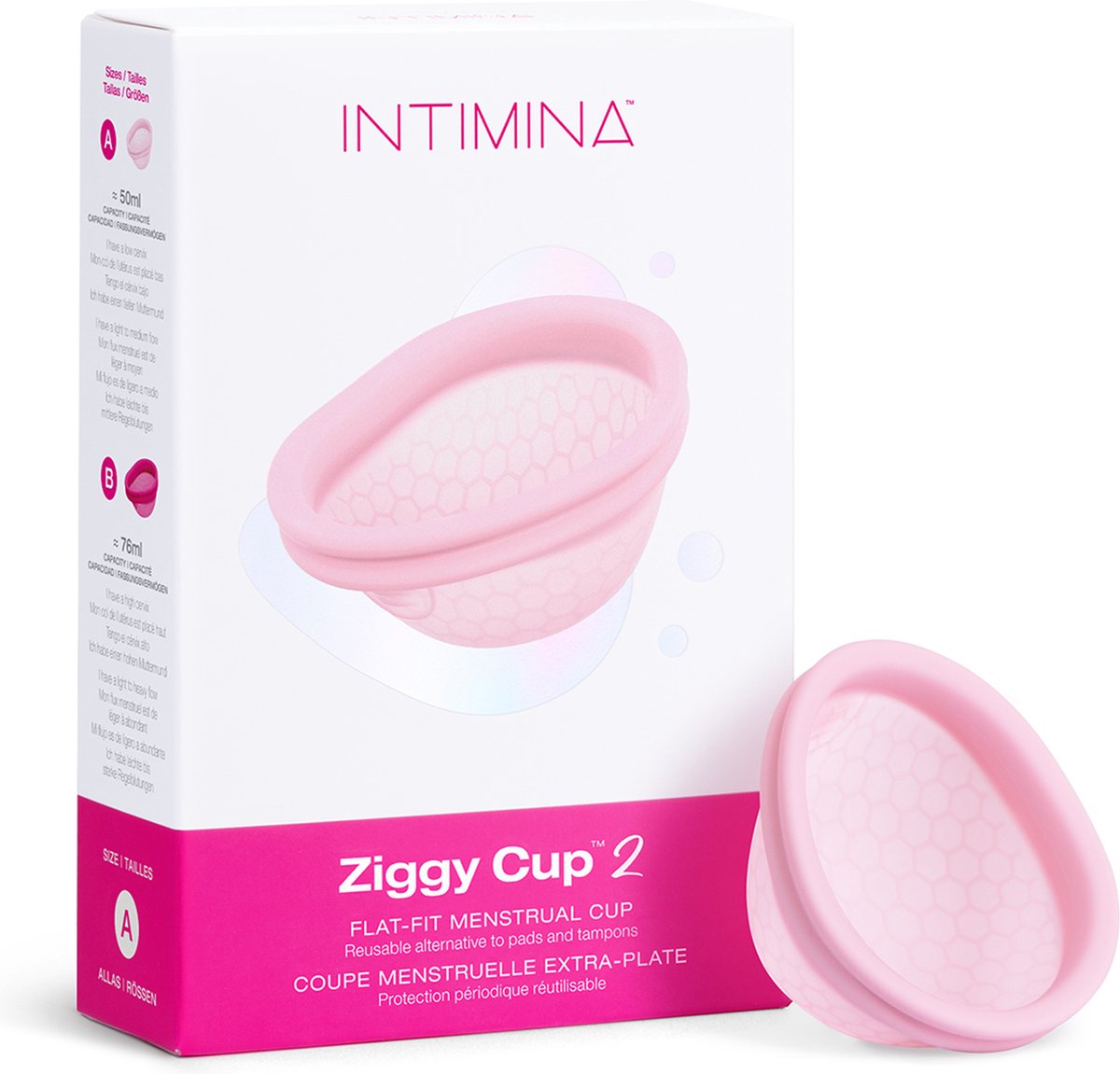 Intimina Ziggy Cup 2 Maat A Nieuwe generatie ultradunne flat-fit en herbruikbare menstruatiecup