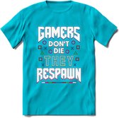 Gamers don't die T-shirt | Neon | Gaming kleding | Grappig game verjaardag cadeau shirt Heren – Dames – Unisex | - Blauw - M