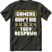 Gamers don't die pixel T-shirt | Geel | Gaming kleding | Grappig game verjaardag cadeau shirt Heren – Dames – Unisex | - Donker Grijs - XXL