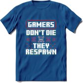 Gamers don't die pixel T-shirt | Gaming kleding | Grappig game verjaardag cadeau shirt Heren – Dames – Unisex | - Donker Blauw - L