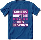 Gamers don't die pixel T-shirt | Neon Roze | Gaming kleding | Grappig game verjaardag cadeau shirt Heren – Dames – Unisex | - Donker Blauw - 3XL