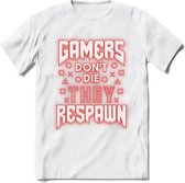 Gamers don't die T-shirt | Neon Rood | Gaming kleding | Grappig game verjaardag cadeau shirt Heren – Dames – Unisex | - Wit - 3XL