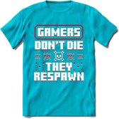 Gamers don't die pixel T-shirt | Rood | Gaming kleding | Grappig game verjaardag cadeau shirt Heren – Dames – Unisex | - Blauw - S