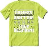 Gamers don't die pixel T-shirt | Donker Blauw | Gaming kleding | Grappig game verjaardag cadeau shirt Heren – Dames – Unisex | - Groen - XL