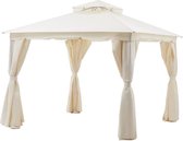 Gazebo - 3 x 3 m - Met gordijnen - Aluminium structuur en polyester canvas - Beige