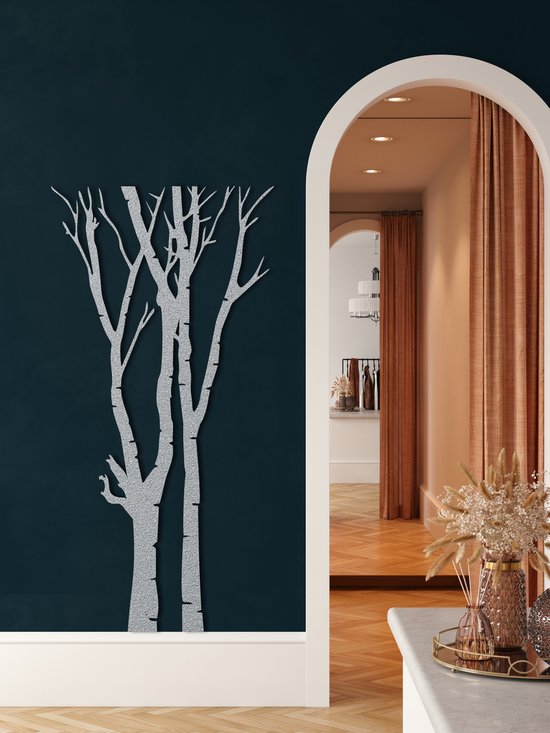 Wanddecoratie | Boom / Tree   | Metal - Wall Art | Muurdecoratie |2 panelen wandversieringen |  Woonkamer |Zilver| 75x150cm