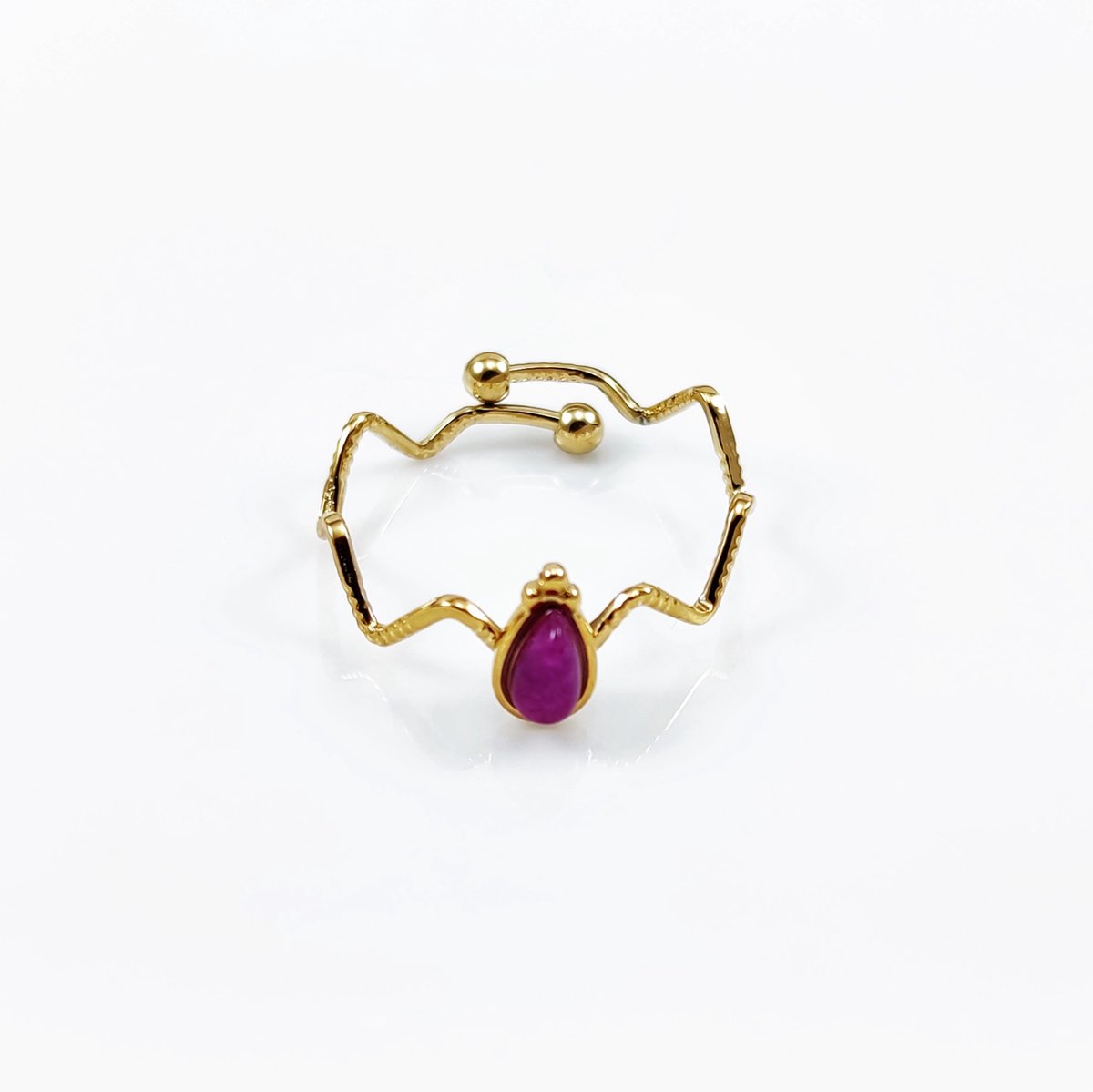 Dottilove - Zig Zag Ring met Paarse Natuursteen Dames - RVS Geelgoudkleurig Verguld - One Size
