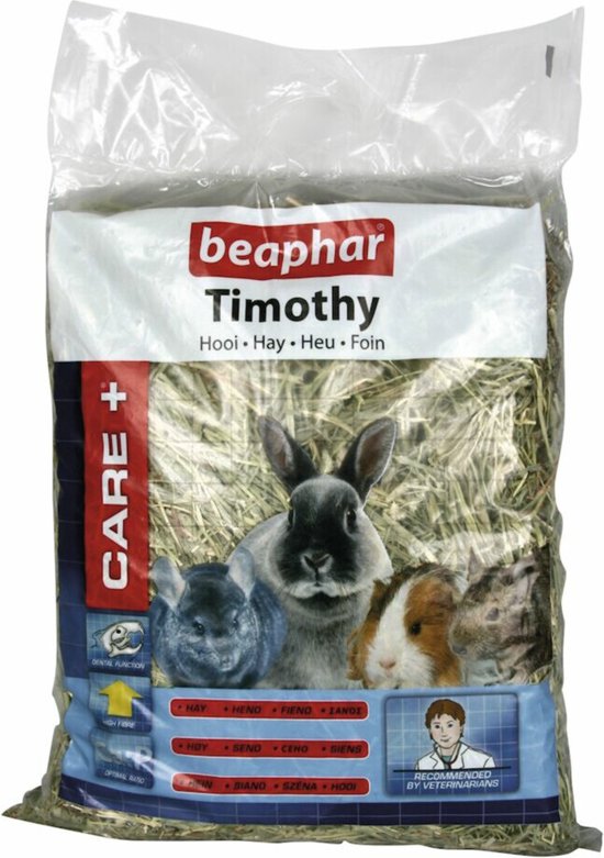 Beaphar Care+ Timothy hooi met afbeeldingen van een konijn, cavia en chinchilla. 1 kg.
