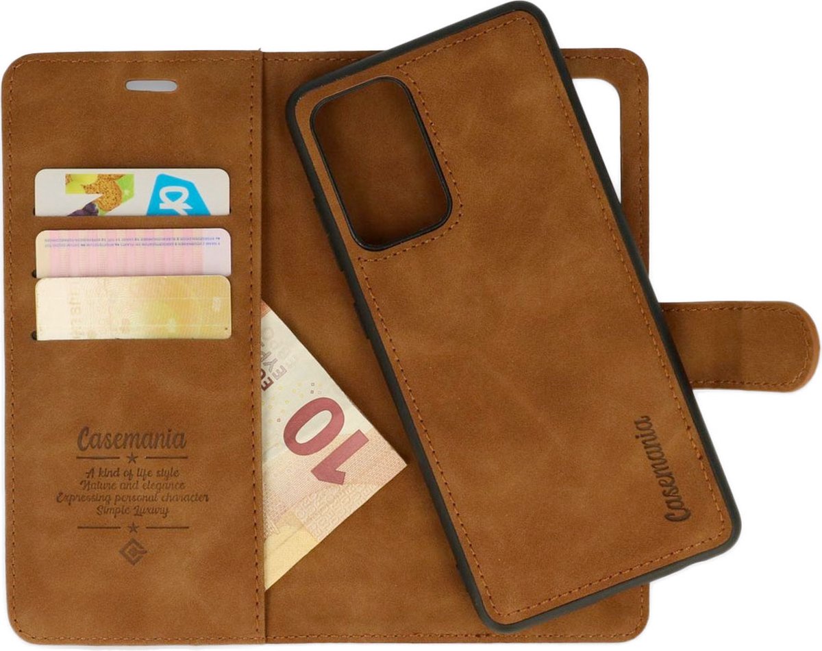 Samsung Galaxy S21 FE Bookcase hoesje - CaseMe - Effen Bruin - Kunstleer