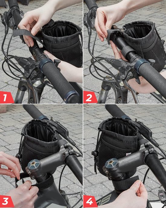 Fiets beker houder - Fiets Waterfles - Drinkfles - houder Stuur Bekerhouder met Mesh Zakken Telefoon tas voor Cruiser, Mountainbike, Scooter, Vouwen, Racefiets, Rolstoel - LB-546 — afbeelding 2