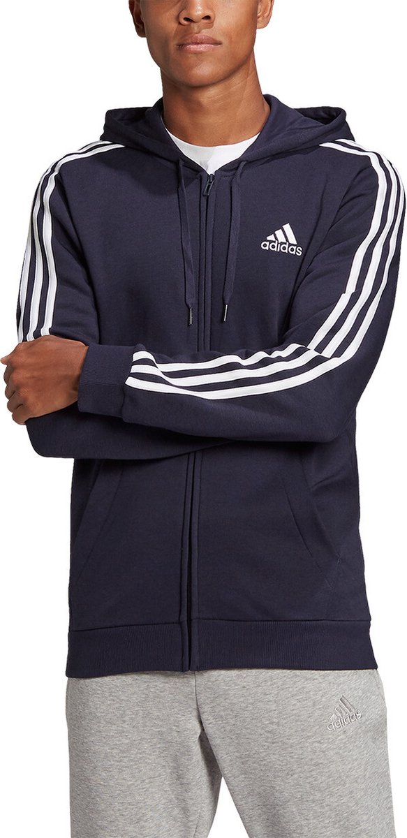 Adidas Sportswear Essentials Fleece 3-Stripes Ritshoodie Heren Blauw
