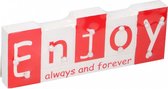 tekstbord met LED Enjoy 30x11x2,7 cm hout wit/rood
