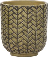 Kolibri Home | Herringbone bloempot - Groene keramieken sierpot