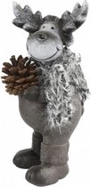 kerstfiguur Eland Manny sjaal 20 cm polysteen grijs