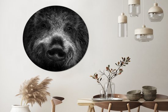 WallCircle - Cercle mural - Cercle mural intérieur - Portrait de sanglier - noir et blanc - 150x150 cm - Décoration murale - Peintures ronds