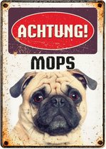 waakbord hond Mops 21 x 14,8 cm bruin (de)