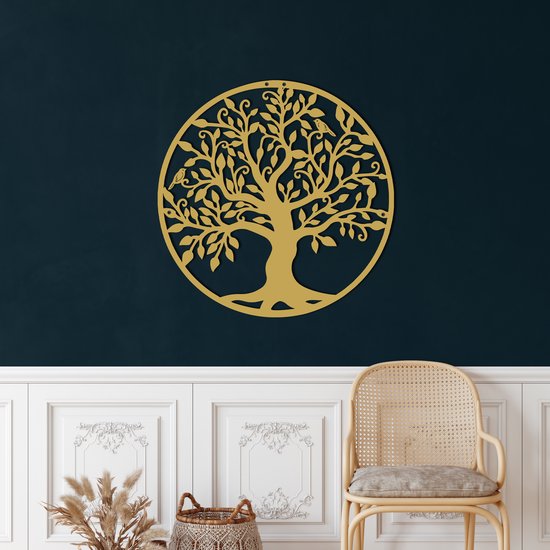 Foto: Wanddecoratie family tree decor metal wall art muurdecoratie woonkamer gouden 72x72m