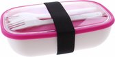 lunchbox My Bento met bestek 17,5 cm wit/roze