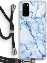 Case Company® - Samsung Galaxy S20 hoesje met Koord - Blauw marmer - Telefoonhoesje met Zwart Koord - Bescherming aan alle Kanten en Over de Schermrand