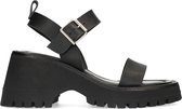 Sacha - Dames - Zwarte leren chunky sandalen - Maat 39