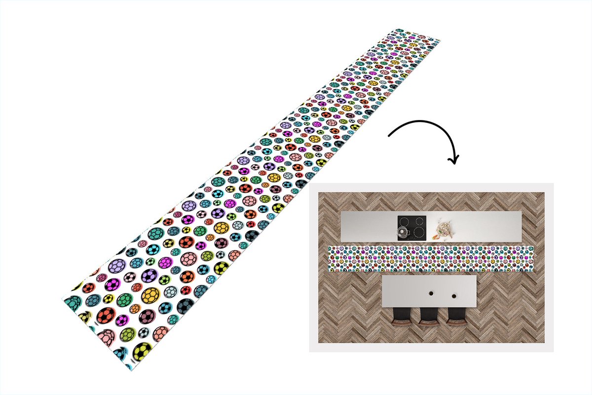 KitchenYeah Keukenloper - Keukenmat - Patronen - Voetbal - Sport - 480x60 cm - Keuken vloerkleed Multicolor
