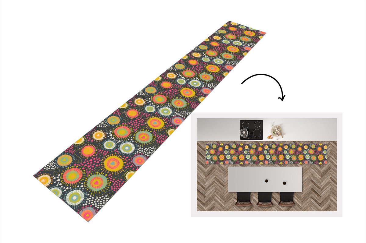 KitchenYeah Keukenloper - Keukenmat - Meisje - Hartjes - Liefde - Patronen - Keuken vloerkleed Multicolor
