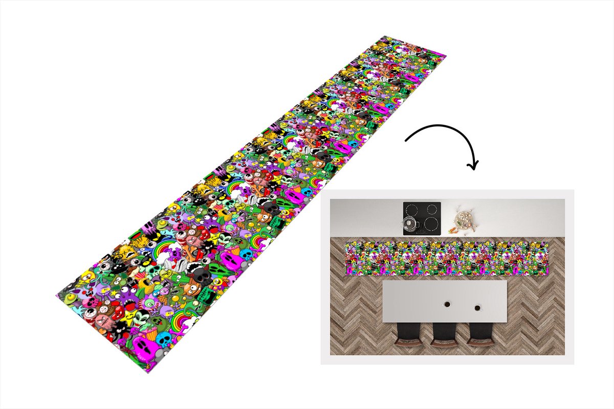 KitchenYeah Keukenloper - Keukenmat - Tieners - Monster - Doodle - Patronen - Keuken vloerkleed Multicolor