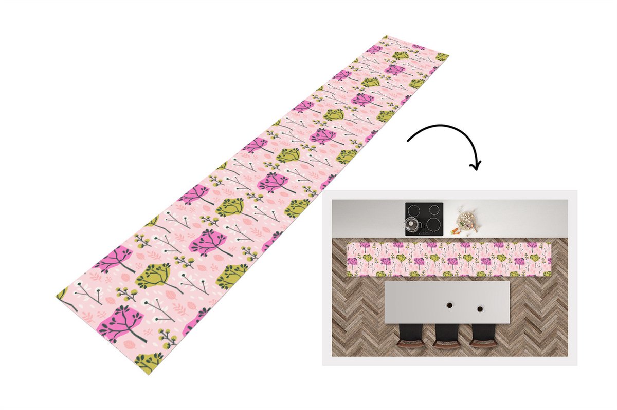 KitchenYeah Keukenloper - Keukenmat - Roze - Bomen - Bladeren - Design - Keuken vloerkleed Multicolor