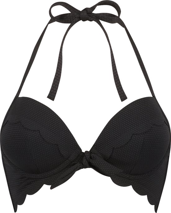 Hunkemöller Dames Badmode Voorgevormde push-up beugel bikinitop Scallop - Zwart - Maat D80