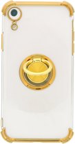 Hoesje Geschikt voor iPhone XR hoesje silicone met ringhouder Back Cover case - Transparant/Goud